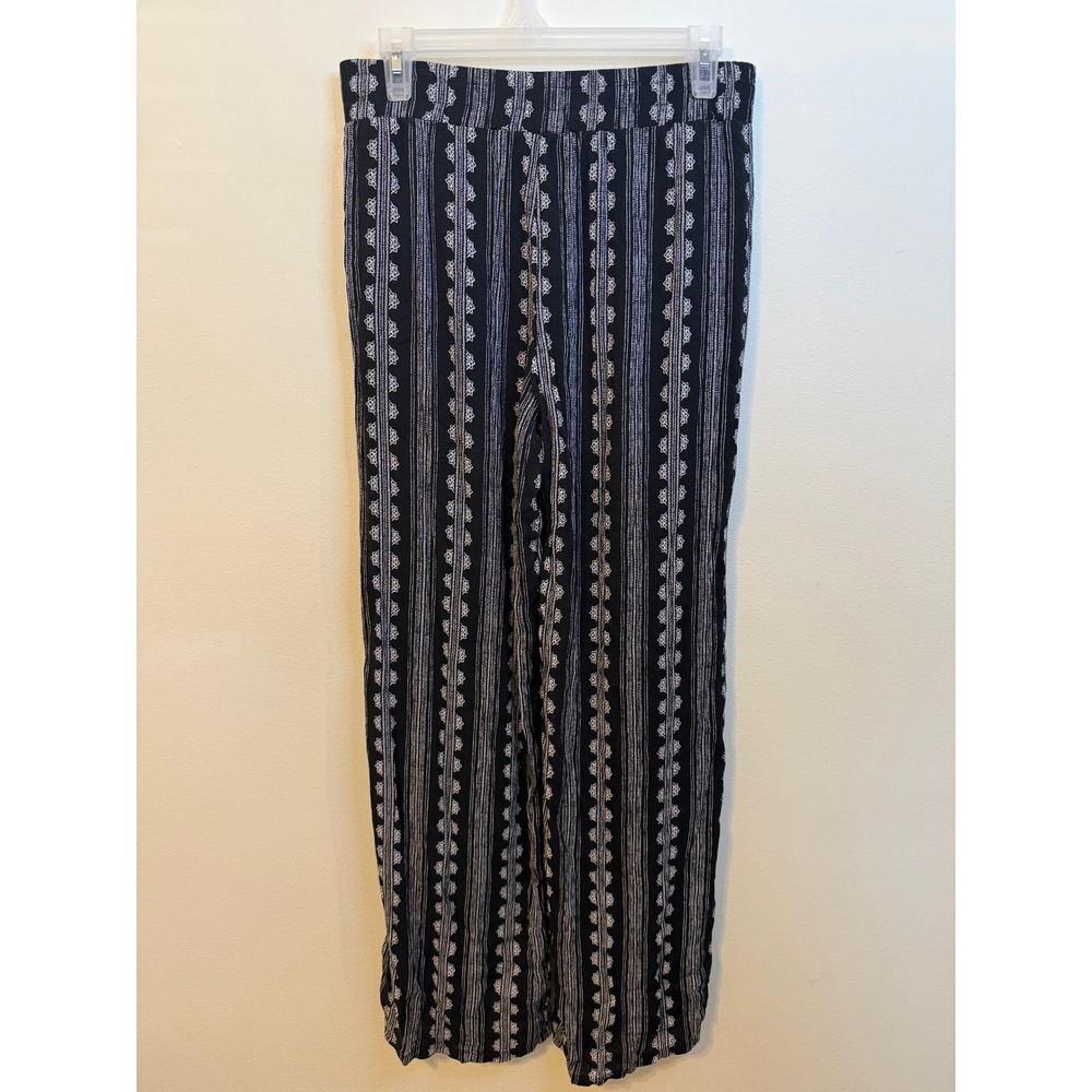 Three Dots Wide Leg Pants Women Small Black Excellent Boho Striped Geometric - Picture 5 of 5